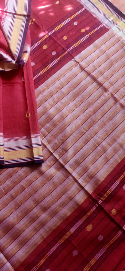 Rekhashree – Kumkum Red Handloom Khadi Cotton Saree