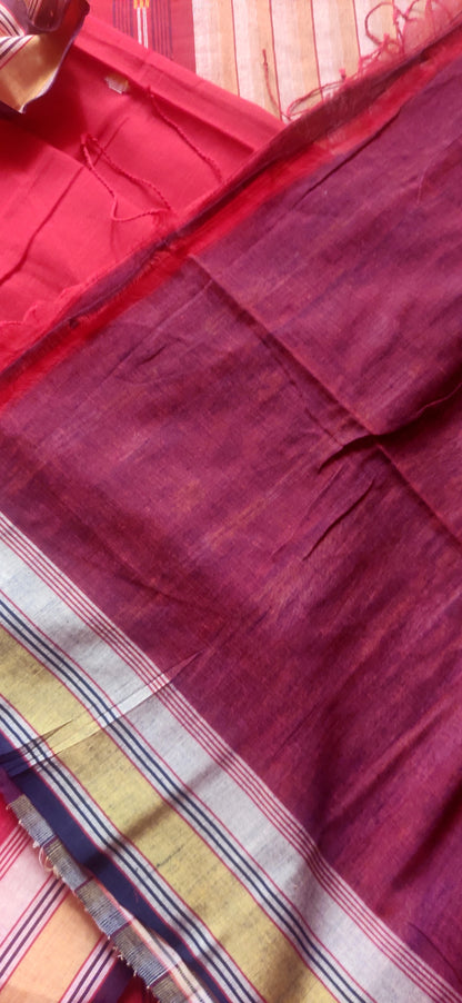 Rekhashree – Kumkum Red Handloom Khadi Cotton Saree