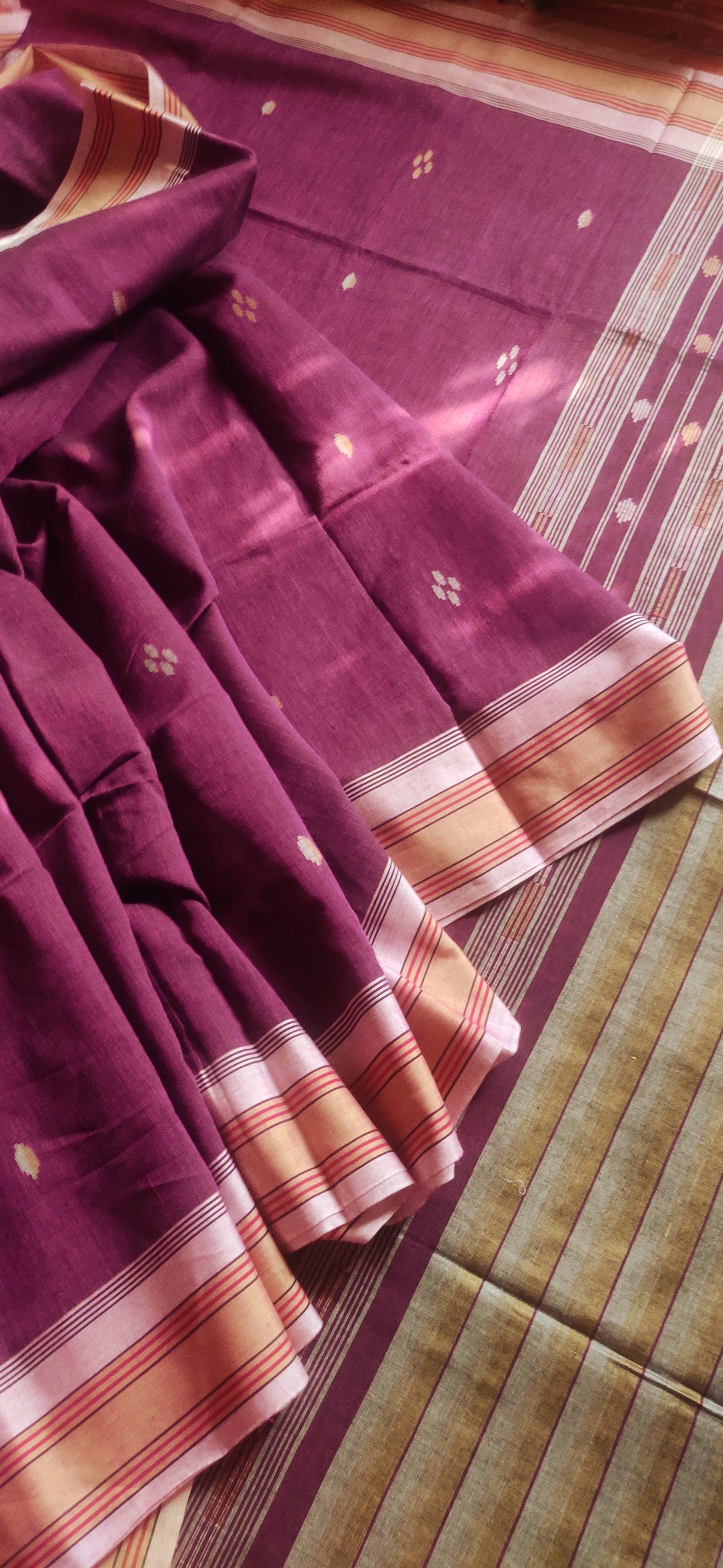 Rekhashree – Wine Purple Handloom Khadi Cotton Saree