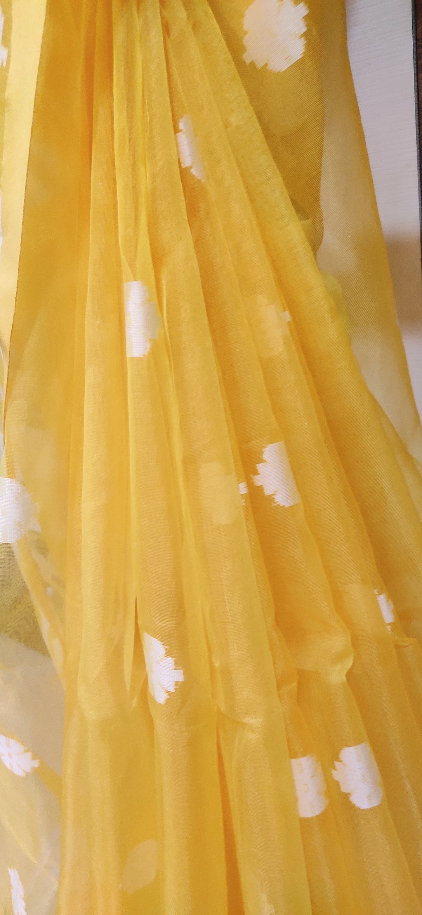Yellow Karat Muslin Jamdani Saree