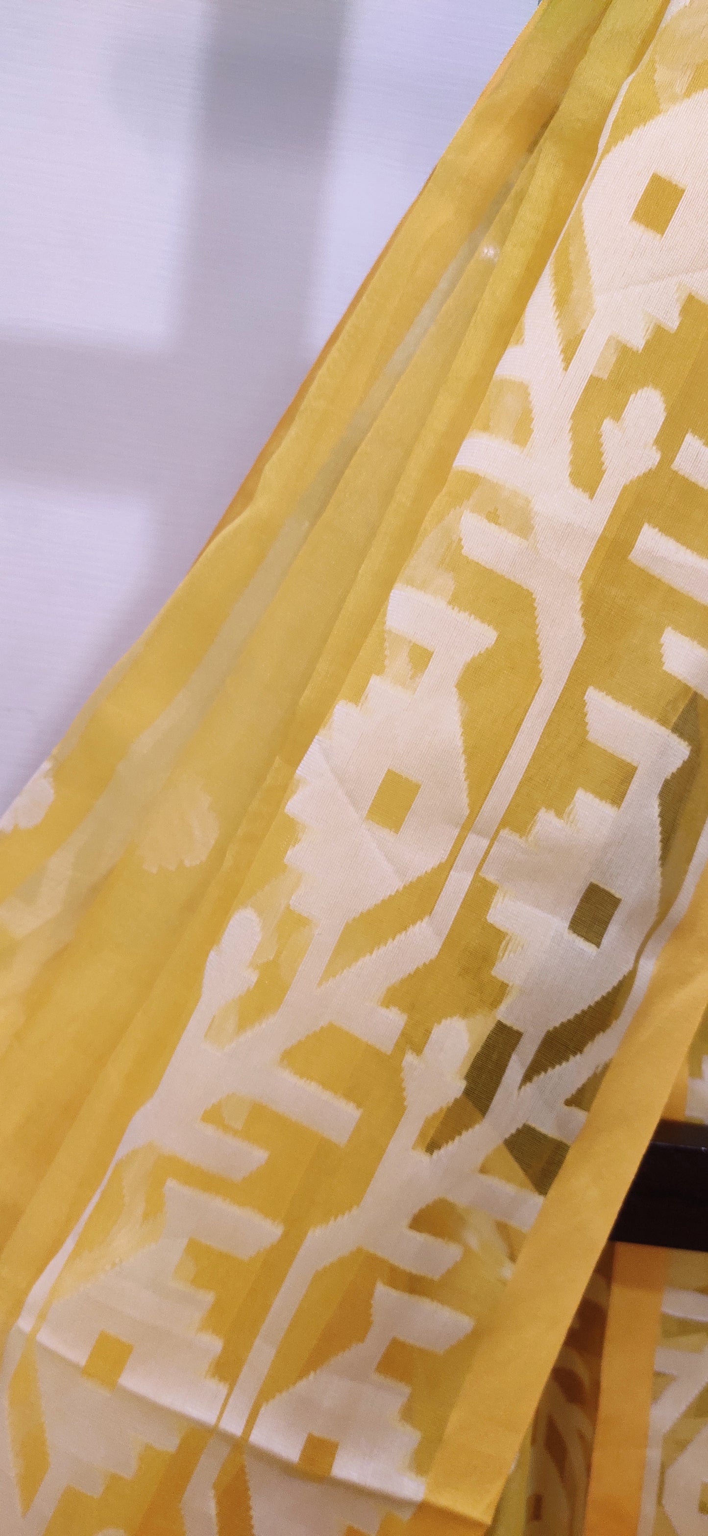 Yellow Karat Muslin Jamdani Saree