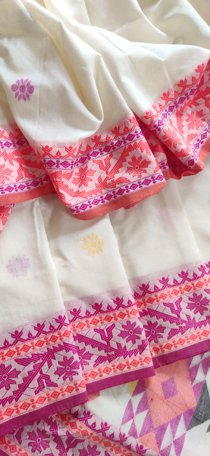 Prisha – Artistic Off-White Cotton Saree