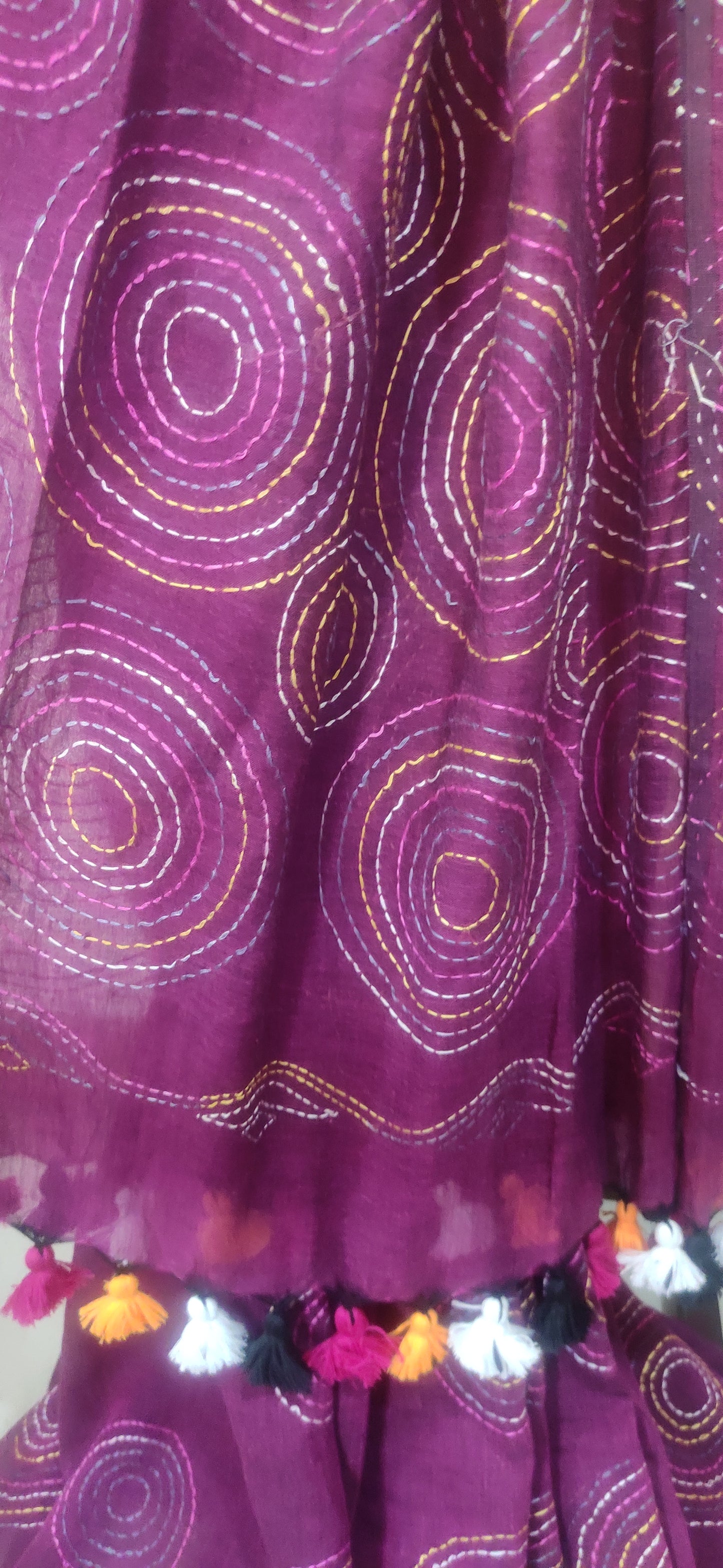 Katha – Deep Maroon Kantha Mulmul Saree