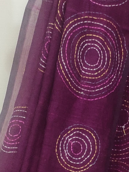 Katha – Deep Maroon Kantha Mulmul Saree