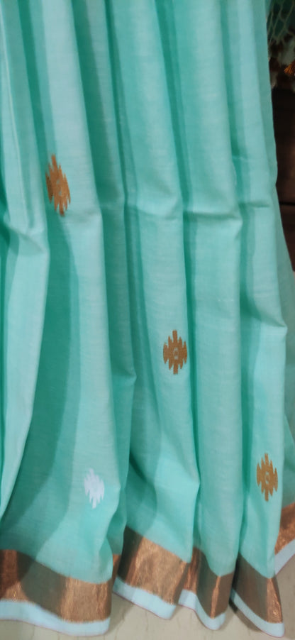 Anvika – Mint Zari Glow Cotton Handloom Saree