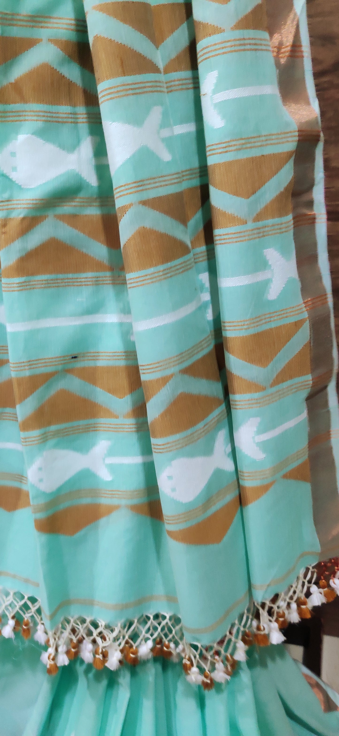 Anvika – Mint Zari Glow Cotton Handloom Saree