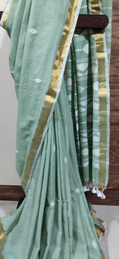 Anvika – Sage Green Cotton Handloom Saree