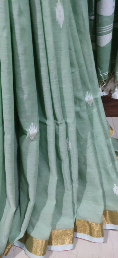 Anvika – Sage Green Cotton Handloom Saree