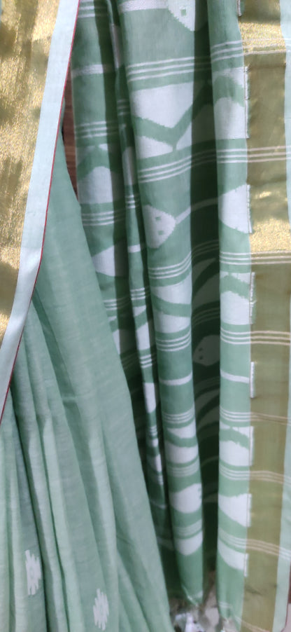 Anvika – Sage Green Cotton Handloom Saree