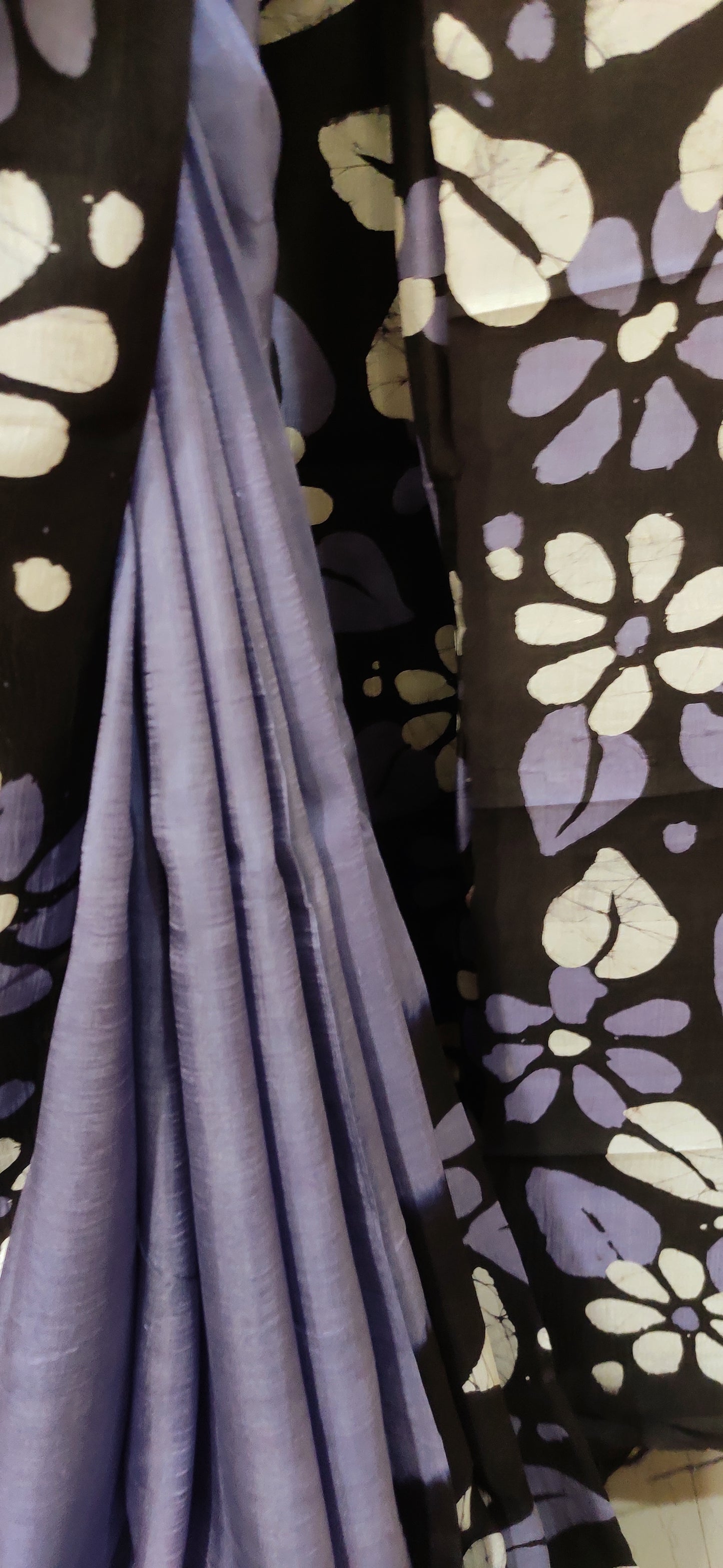 Floral Sandy Blue Hand Batik Pure Silk Saree