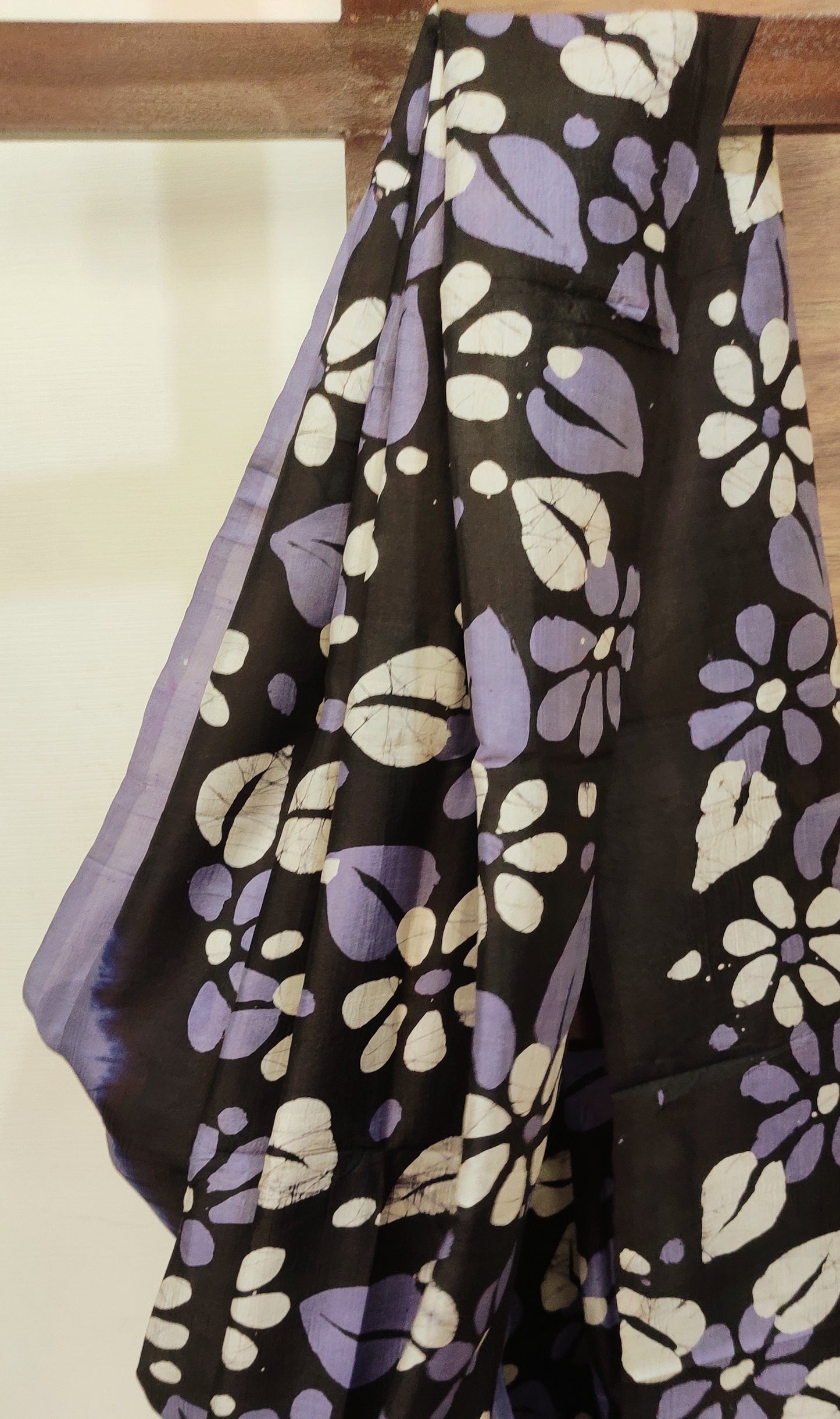 Floral Sandy Blue Hand Batik Pure Silk Saree