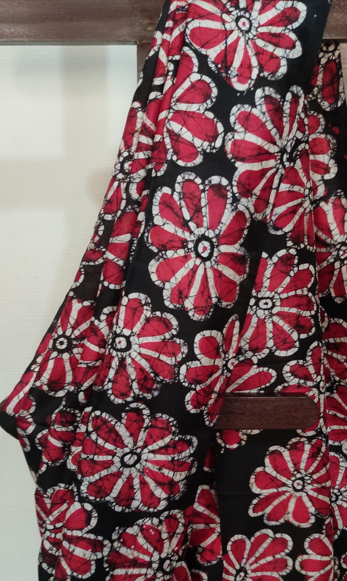 Flowery Red & Black Hand Batik Pure Silk Saree