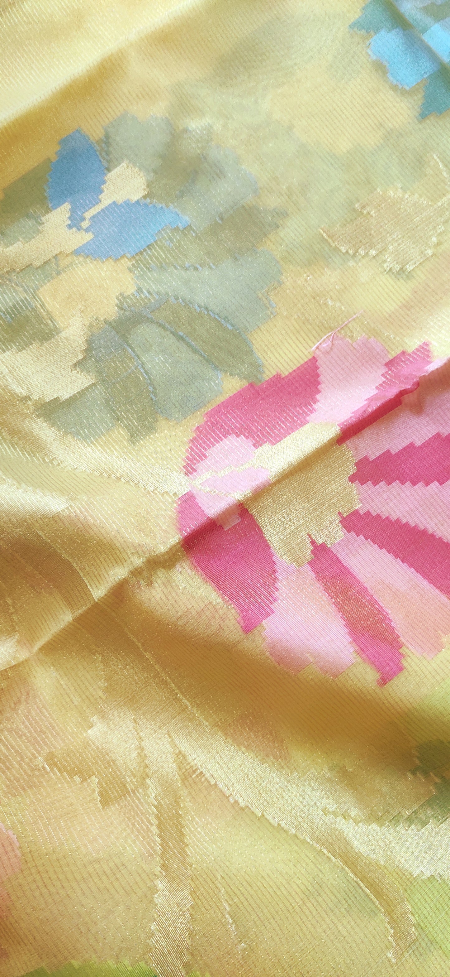 Lime Yellow Organza all over body Thread work done with zari border Saree