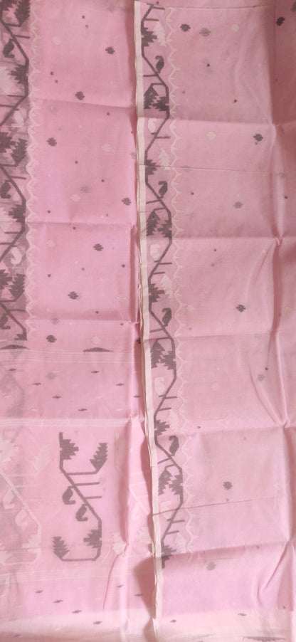 Pink Cotton Bengal Special Tant Weave Jamdani Saree