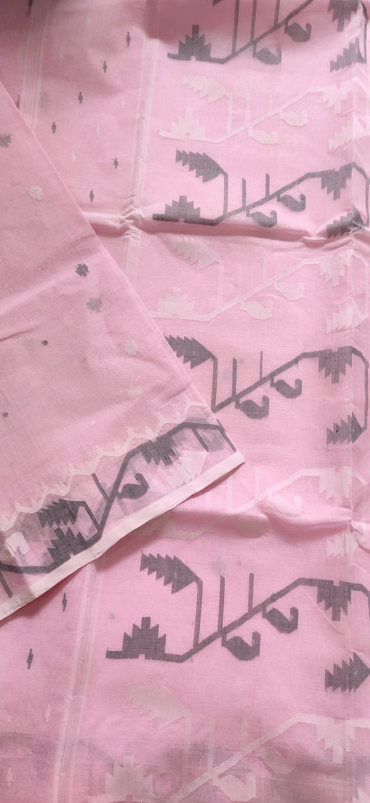 Pink Cotton Bengal Special Tant Weave Jamdani Saree