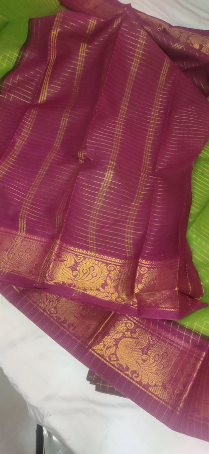 Traditional Bordered Green Cotton Sungudi body check Saree