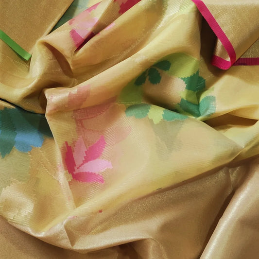 Golden Organza Silk with zari border Saree
