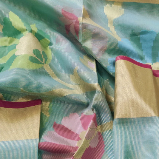 Sky Blue Organza Silk with zari border Saree