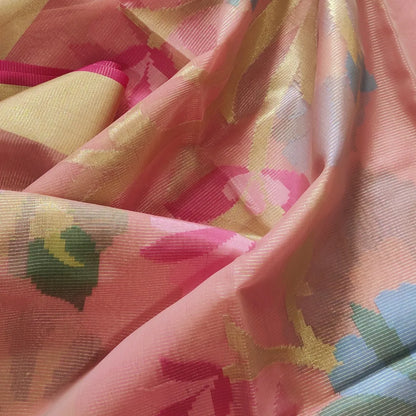Pink Organza Silk with zari border Saree