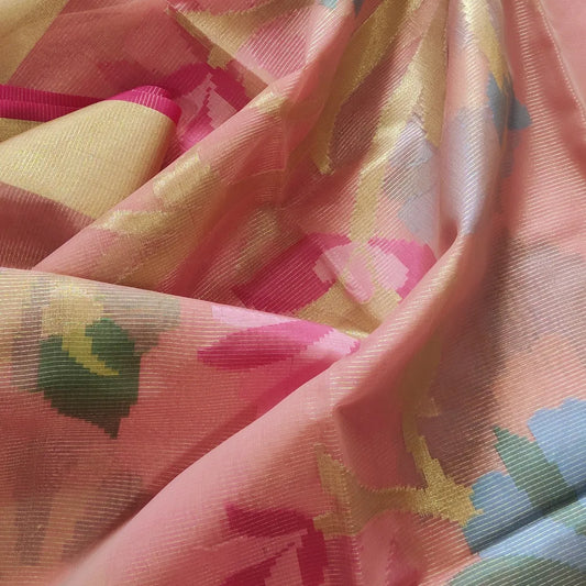 Pink Organza Silk with zari border Saree