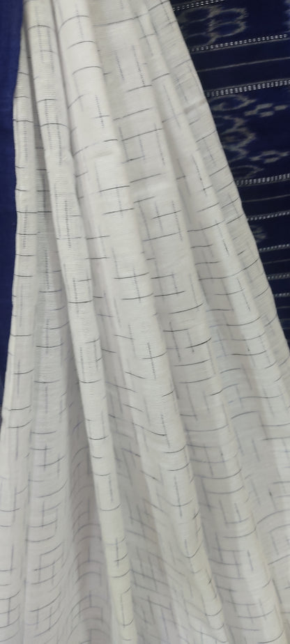 White Cotton handloom ikkat weave blue border sambolpuri Saree