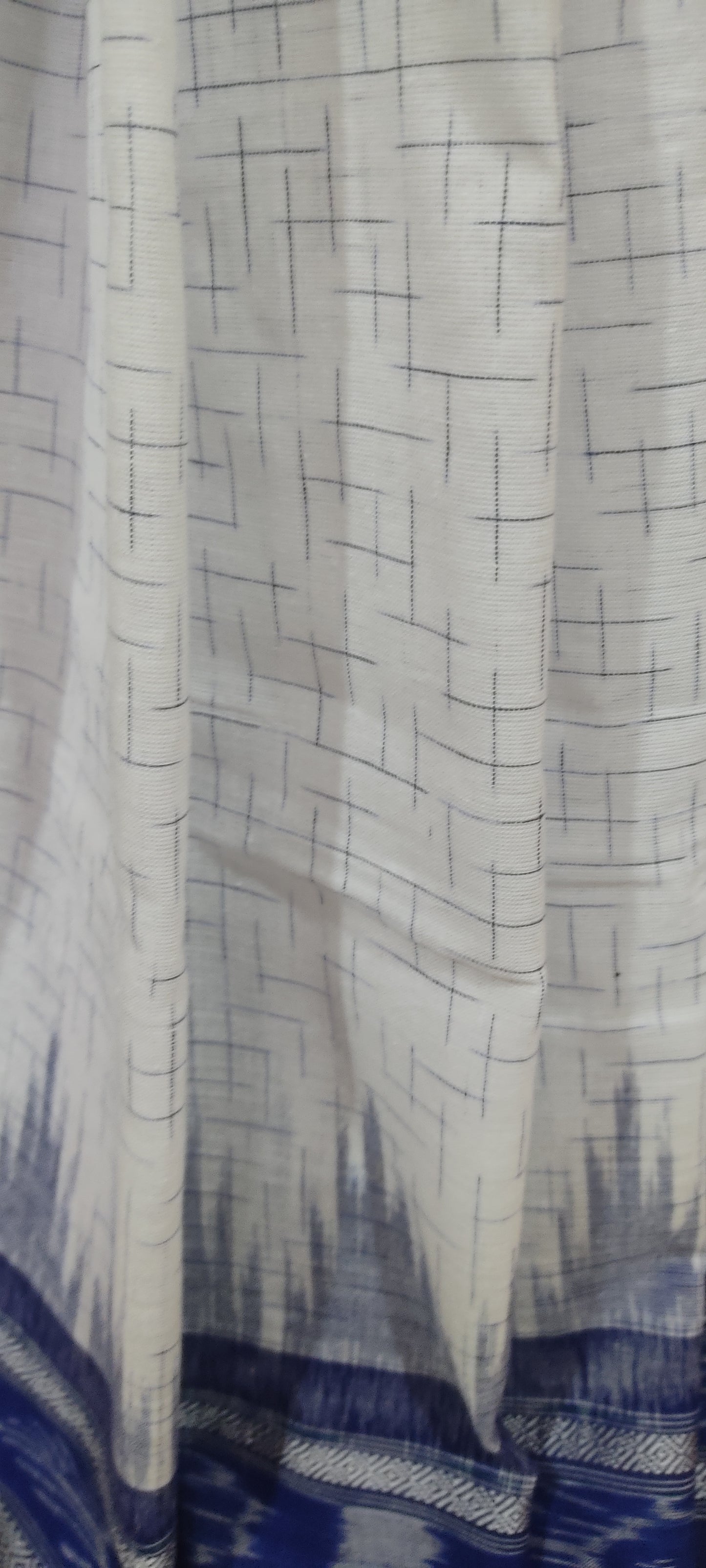 White Cotton handloom ikkat weave blue border sambolpuri Saree
