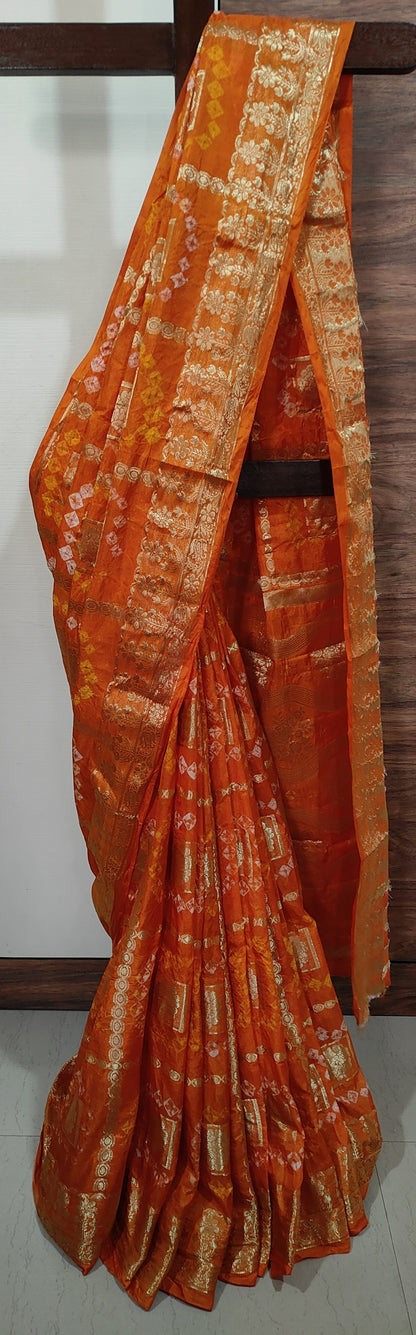 Handmade Gatt Chola Bandhani Banarasi Saree - Orange