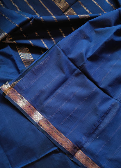 Thin Traditional Zari Border Navy Blue Cotton handloom Saree