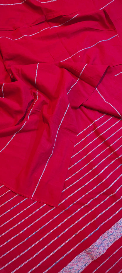 Plain Red Khesh Cotton Saree
