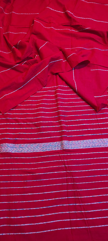 Plain Red Khesh Cotton Saree