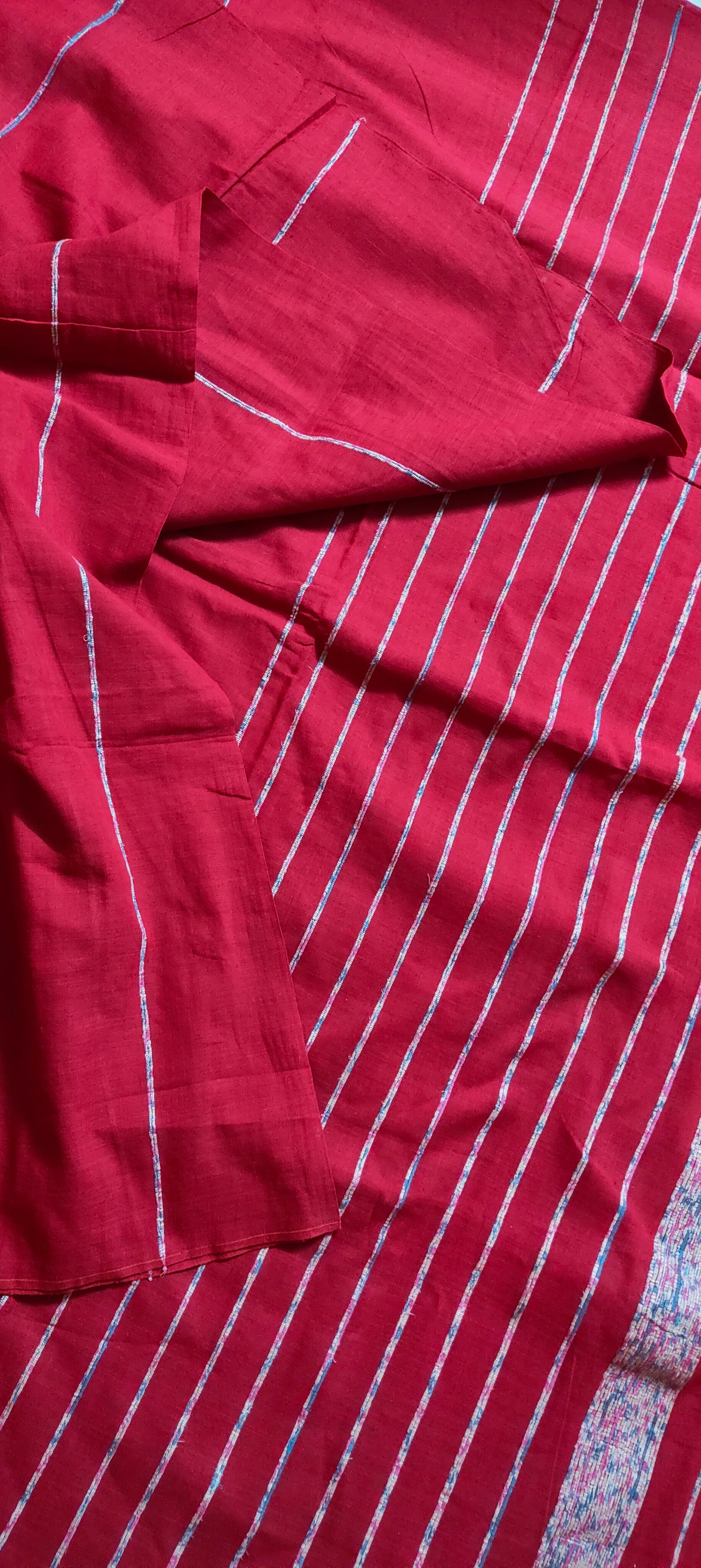 Plain Red Khesh Cotton Saree
