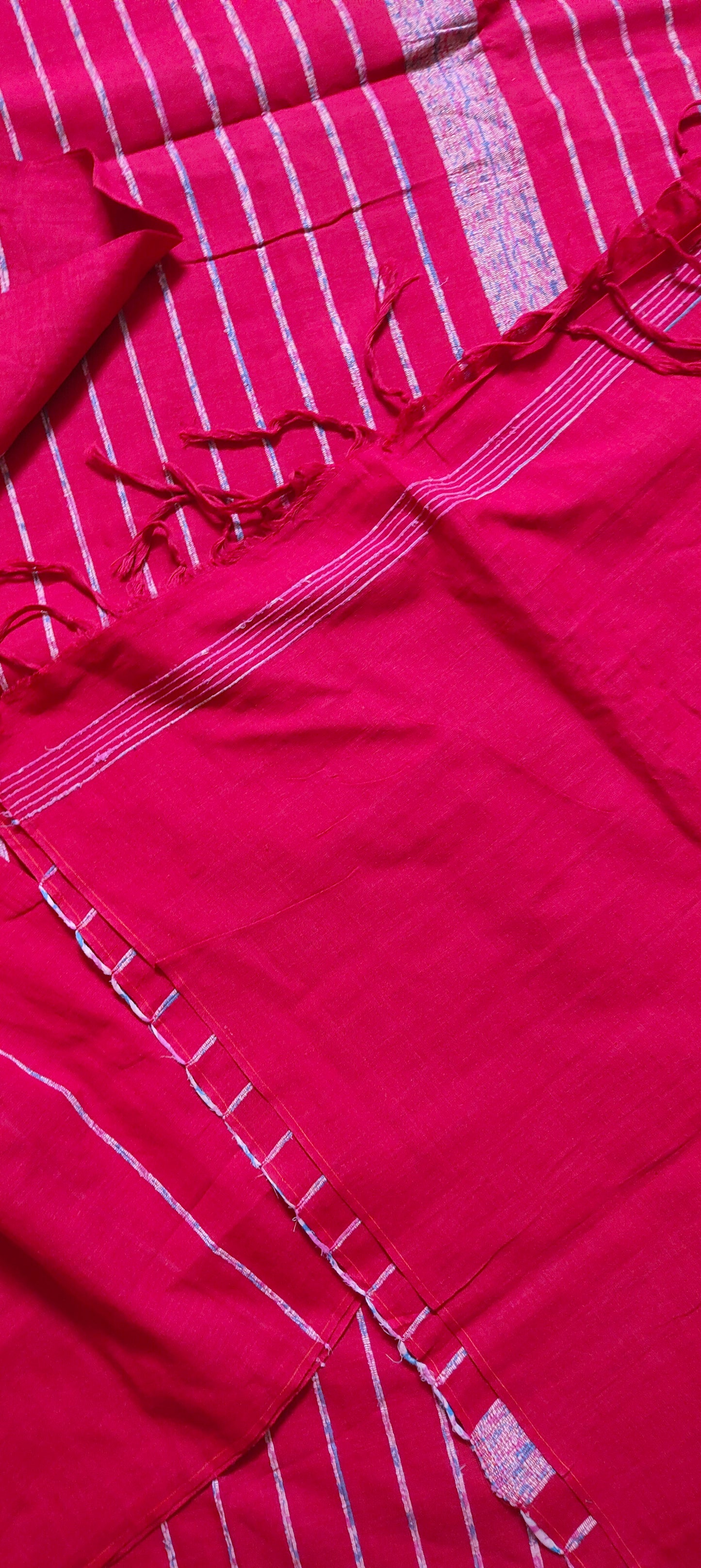 Plain Red Khesh Cotton Saree