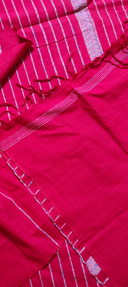 Plain Red Khesh Cotton Saree