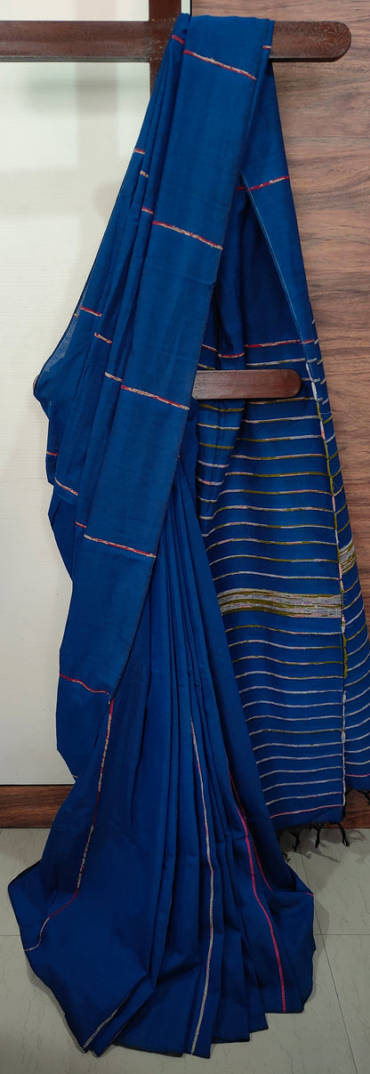 Plain Navy Blue Khesh Cotton Saree