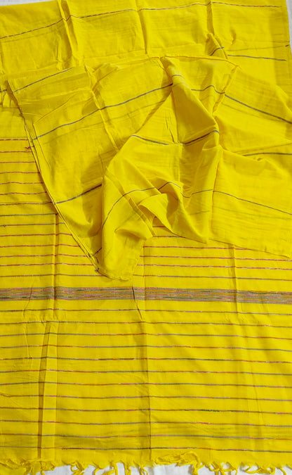 Plain Yellow Khesh Cotton Saree