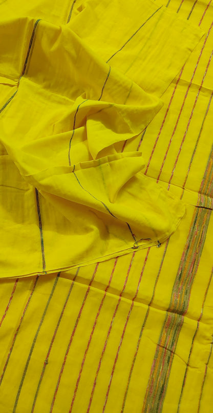Plain Yellow Khesh Cotton Saree