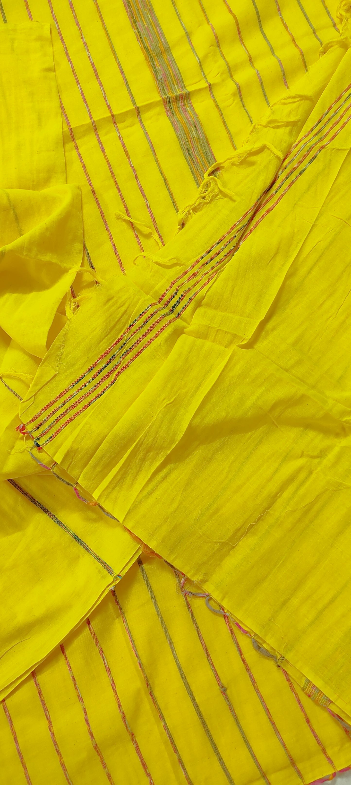 Plain Yellow Khesh Cotton Saree
