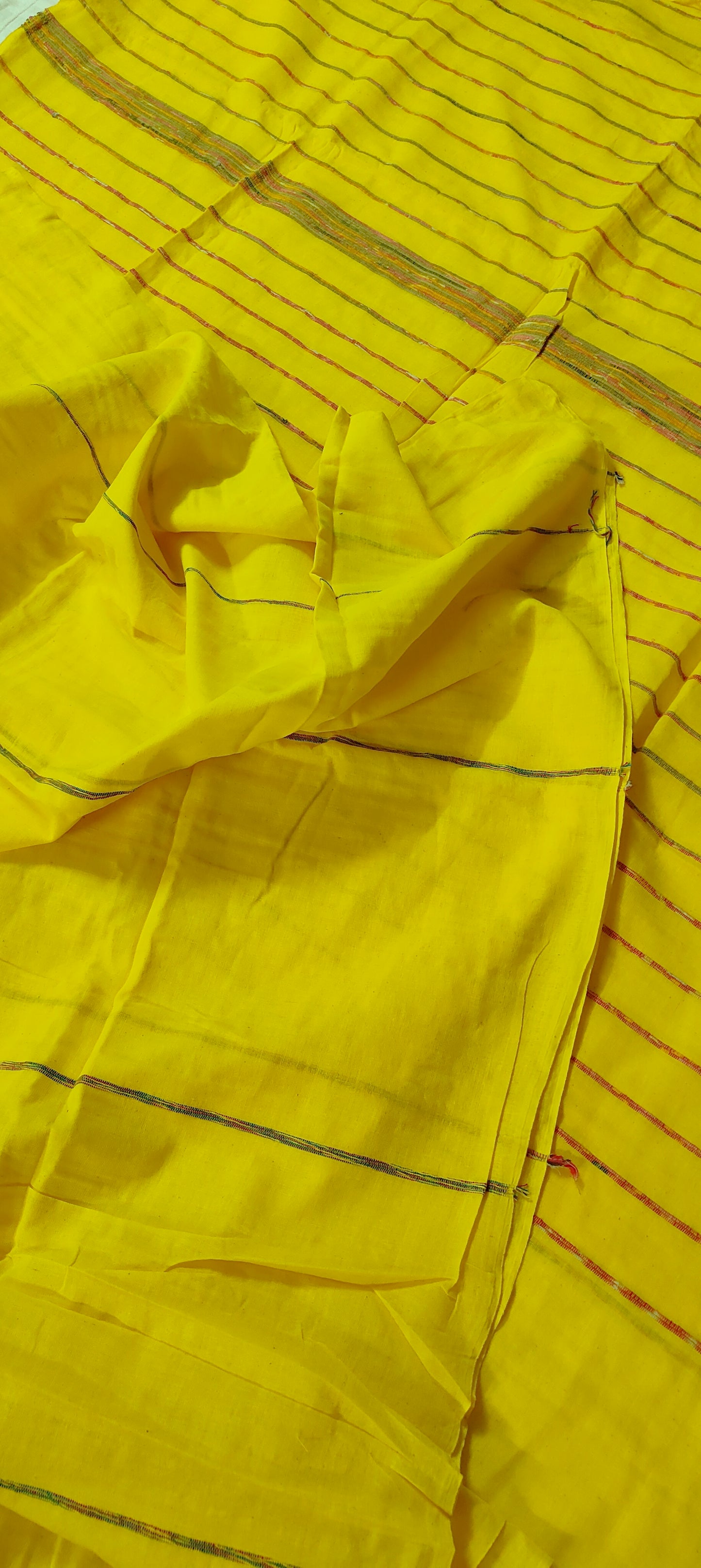 Plain Yellow Khesh Cotton Saree
