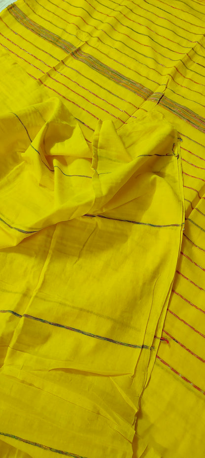 Plain Yellow Khesh Cotton Saree
