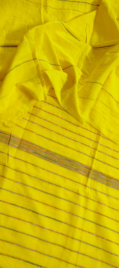 Plain Yellow Khesh Cotton Saree