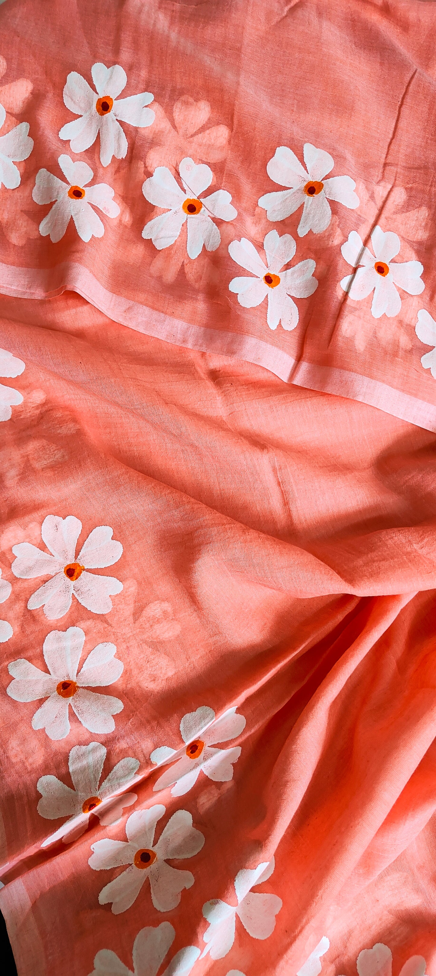 Chitrika – Peach Pink Hand Painted Mul Cotton Saree