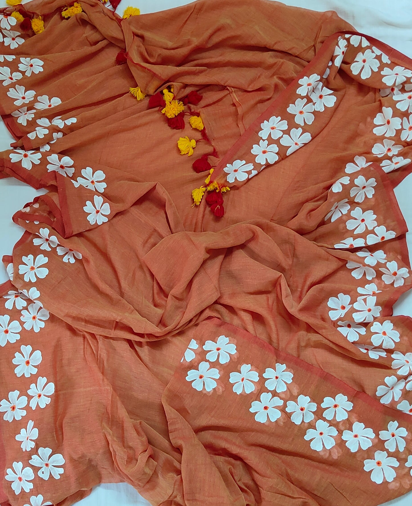 Chitrika – Dual Rust Hand Painted Mul Cotton Saree