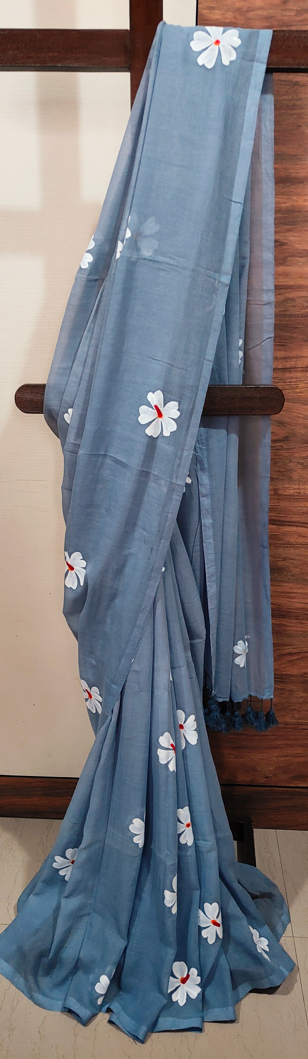 Chitrika – Grey Hand Painted Mul Cotton Saree