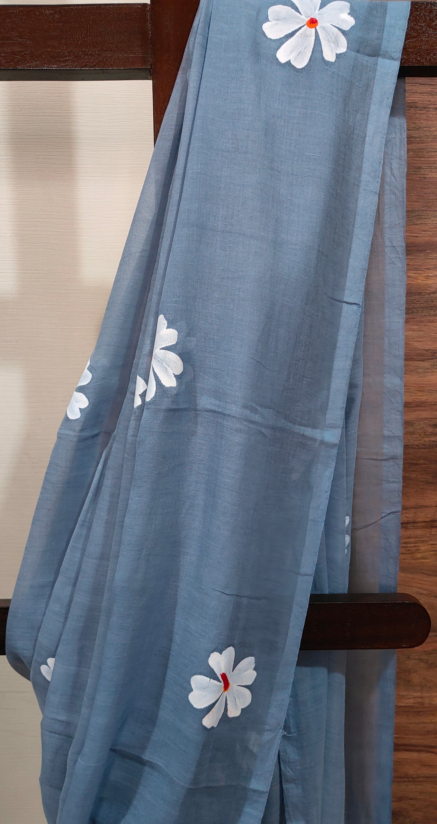 Chitrika – Grey Hand Painted Mul Cotton Saree