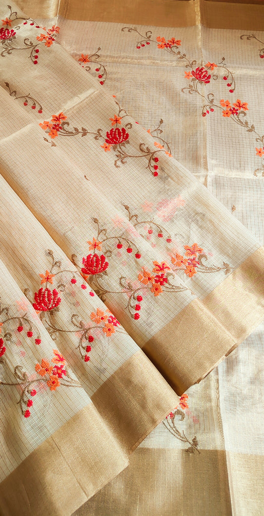 Embroidery done Golden Tissue kota dorai Saree