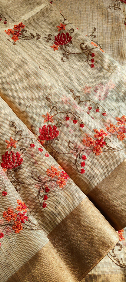 Embroidery done Golden Tissue kota dorai Saree
