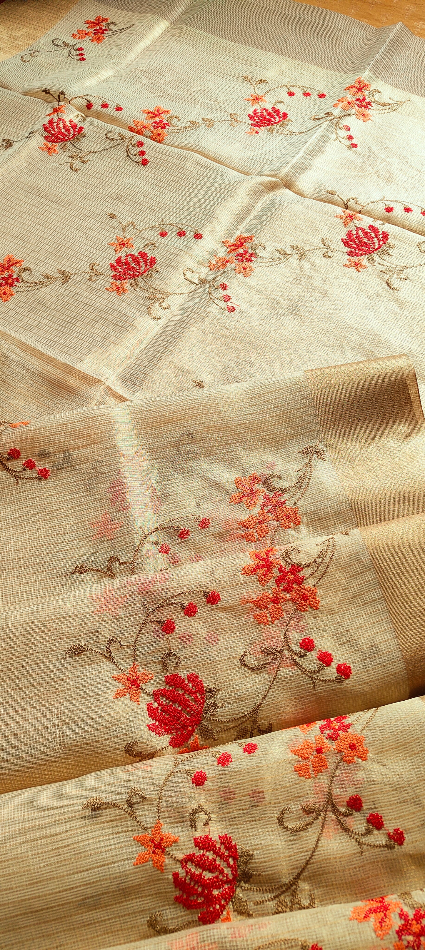 Embroidery done Golden Tissue kota dorai Saree