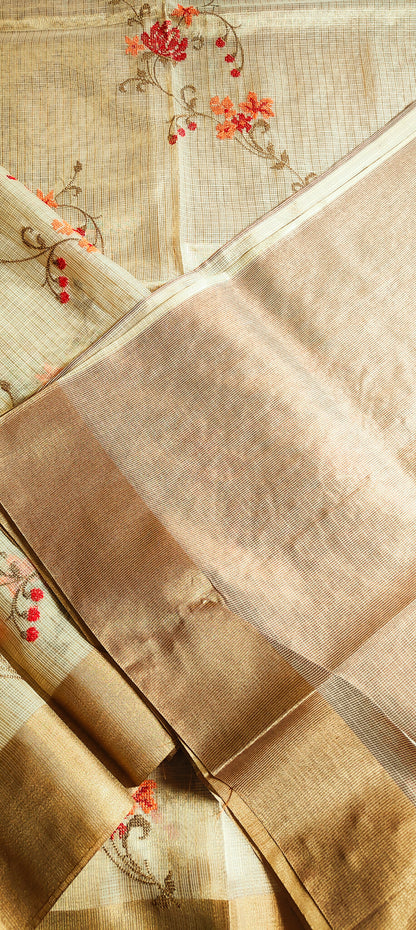 Embroidery done Golden Tissue kota dorai Saree