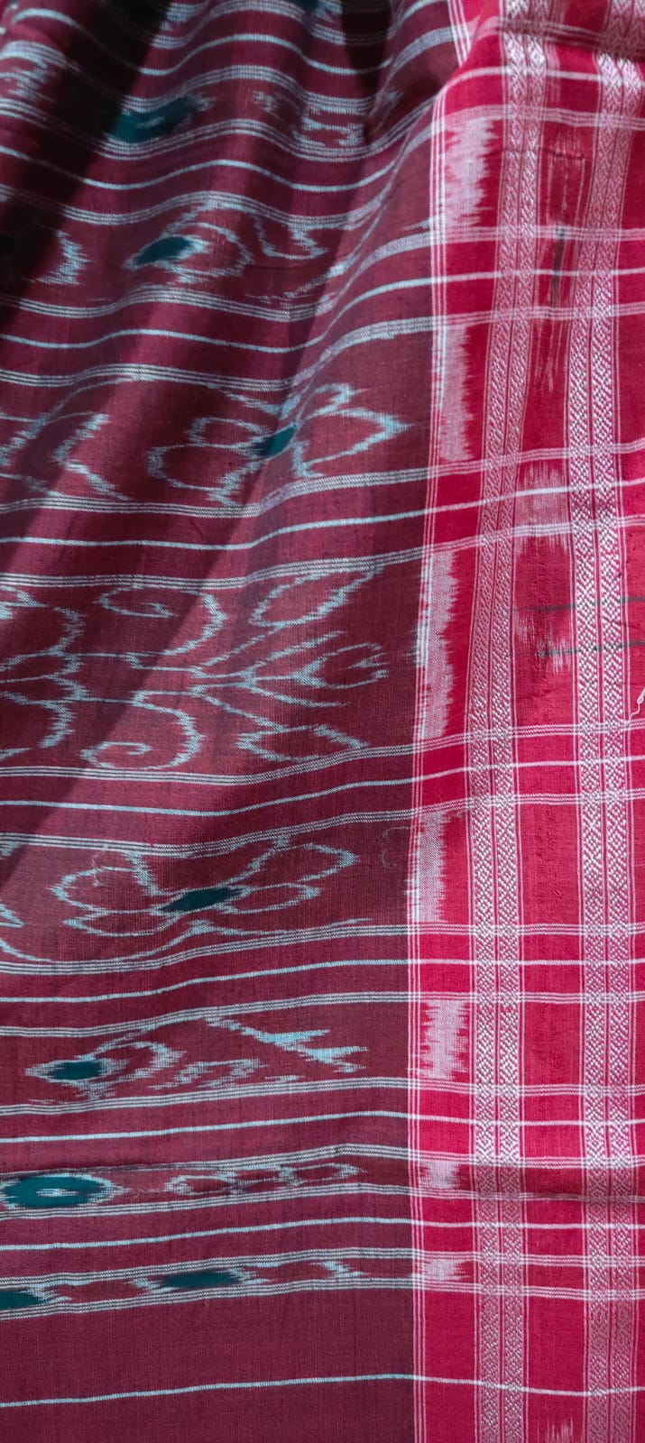 Navy blue Cotton handloom ikkat weave red border sambolpuri Saree