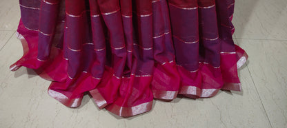 Multi Colored Mul Cotton Silver zari stripped Handloom Saree